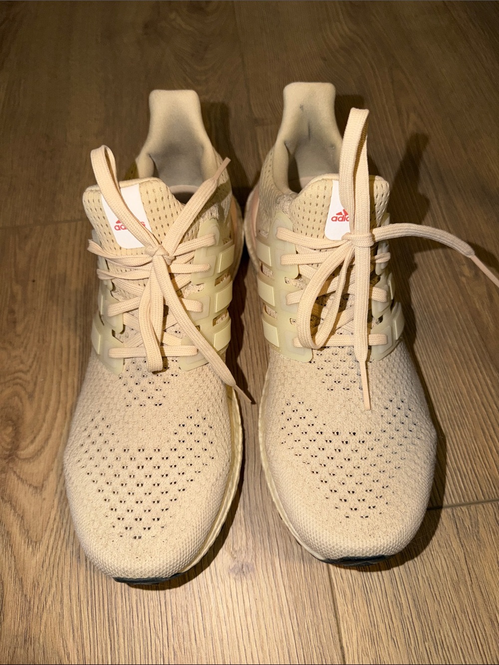 adidas ultraboost Beige Knit Sneaker with Cream Cage women’s size 9